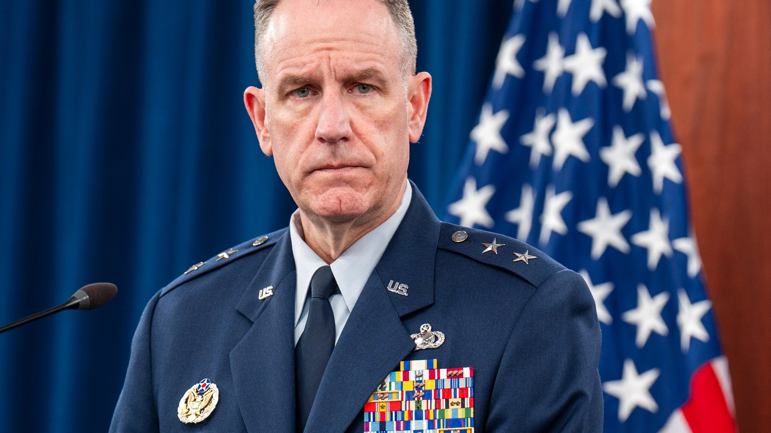 Pentagon press secretary Maj. Gen. Pat Ryder speaks during a press briefing at the Pentagon Tuesday, Dec. 17, 2024, in Washington. (AP Photo/Jacquelyn Martin)