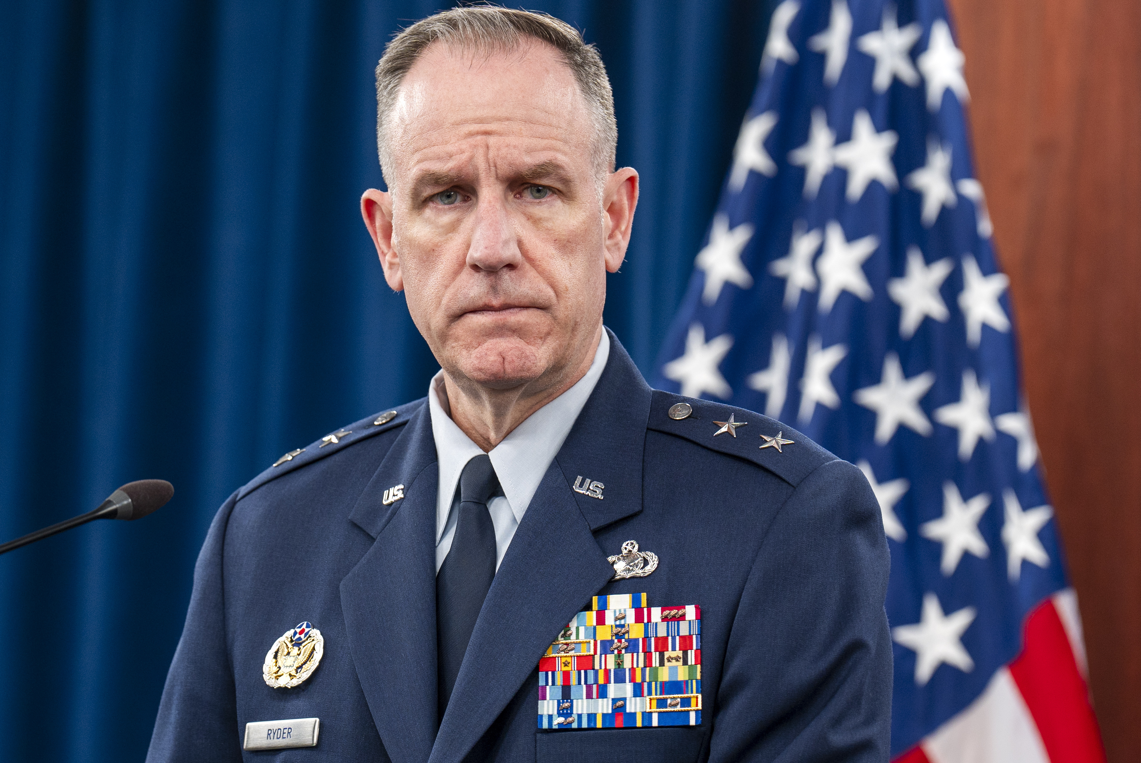 Pentagon press secretary Maj. Gen. Pat Ryder speaks during a press briefing at the Pentagon Tuesday, Dec. 17, 2024, in Washington. (AP Photo/Jacquelyn Martin)