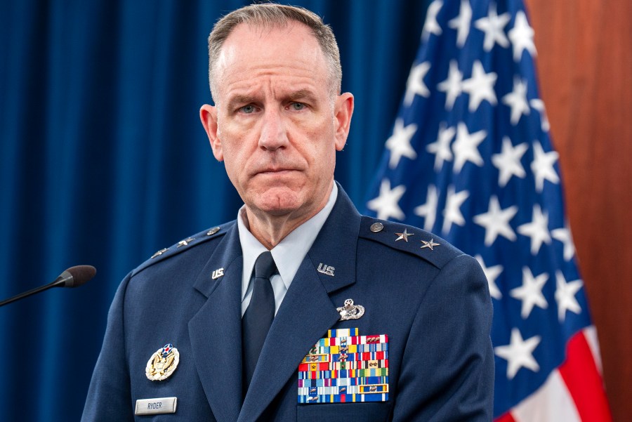 Pentagon press secretary Maj. Gen. Pat Ryder speaks during a press briefing at the Pentagon Tuesday, Dec. 17, 2024, in Washington. (AP Photo/Jacquelyn Martin)