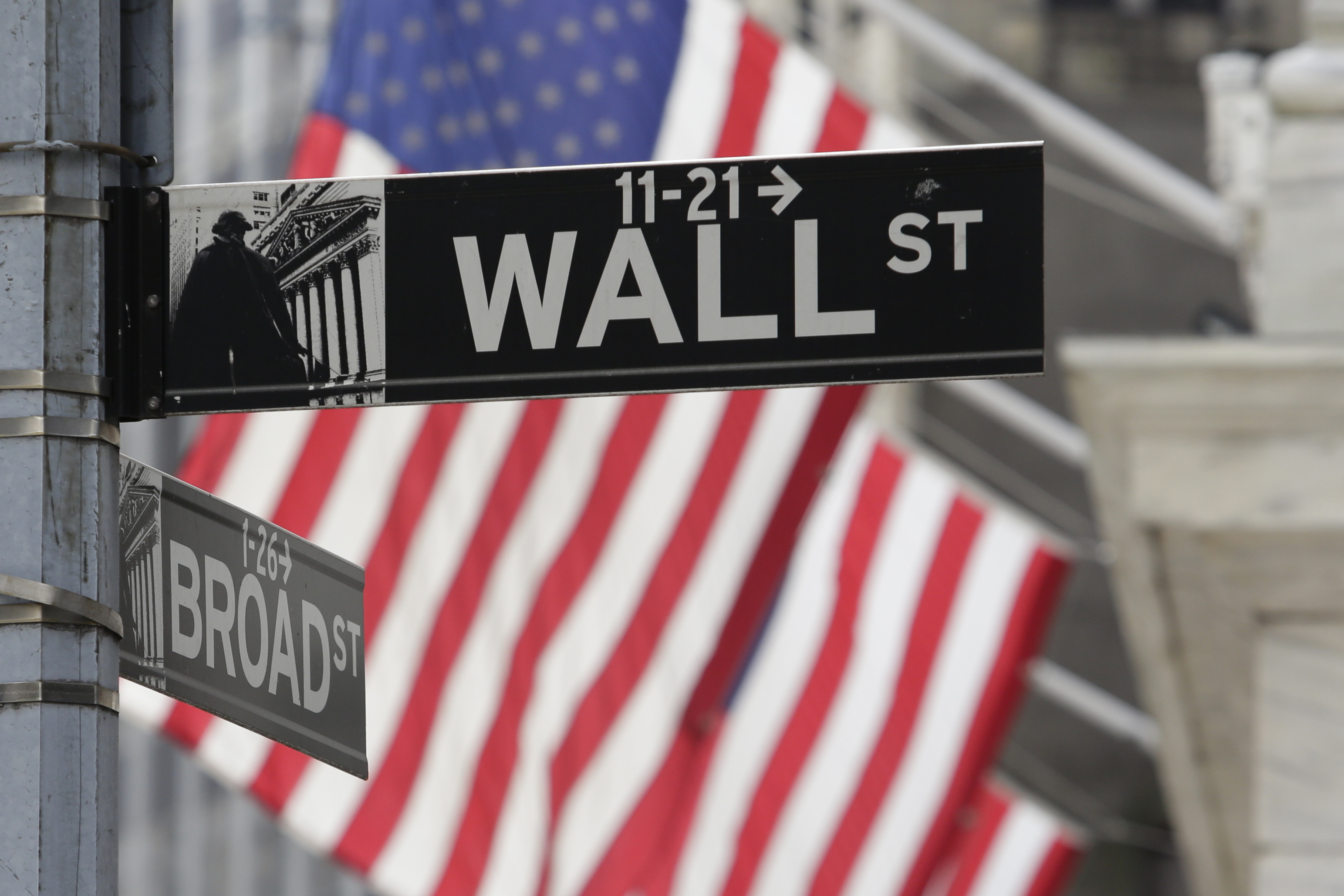 FILE - Signs marking the intersection of Broad and Walls streets appear near the New York Stock Exchange, Oct. 1, 2024, in New York. (AP Photo/Peter Morgan, File)