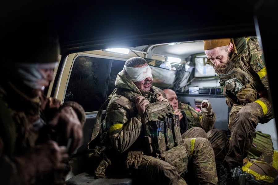 Injured Ukrainian servicemen arrive from the battlefield at Medical Service "Ulf" of the 108th Separate Battalion "Da Vinci Wolves" on Pokrovsk direction, Ukraine, Monday, Dec. 23, 2024. (AP Photo/Evgeniy Maloletka)