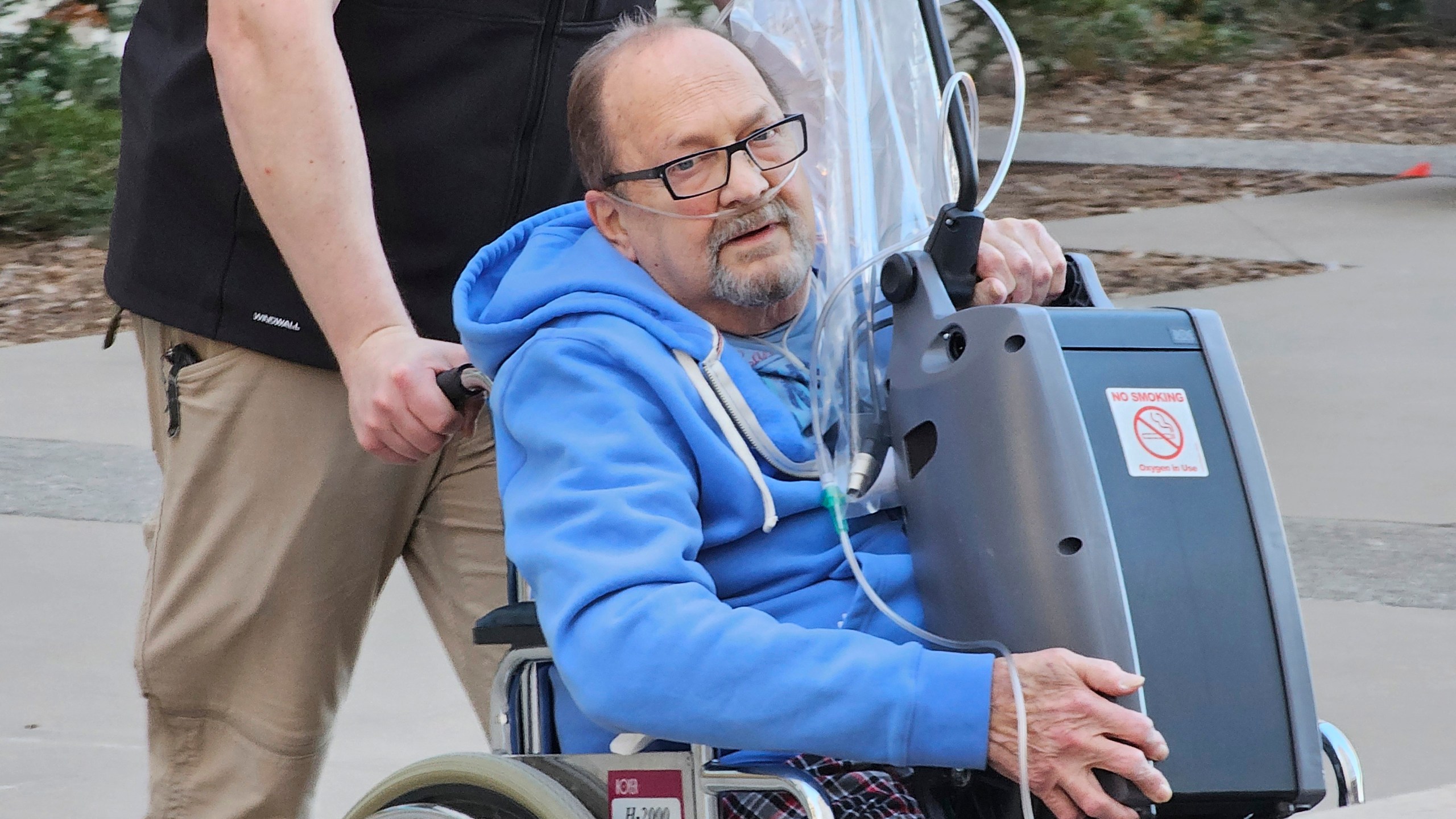 FILE - Jerry Hal Saliterman, of Crystal, Minn., is wheeled out of U.S. District Court in St. Paul, Minn., Friday, March 15, 2024, after he made his initial appearance on charges connected to the 2005 theft of a pair of ruby slippers worn by Dorothy in "The Wizard of Oz." (AP Photo/Steve Karnowski, File)