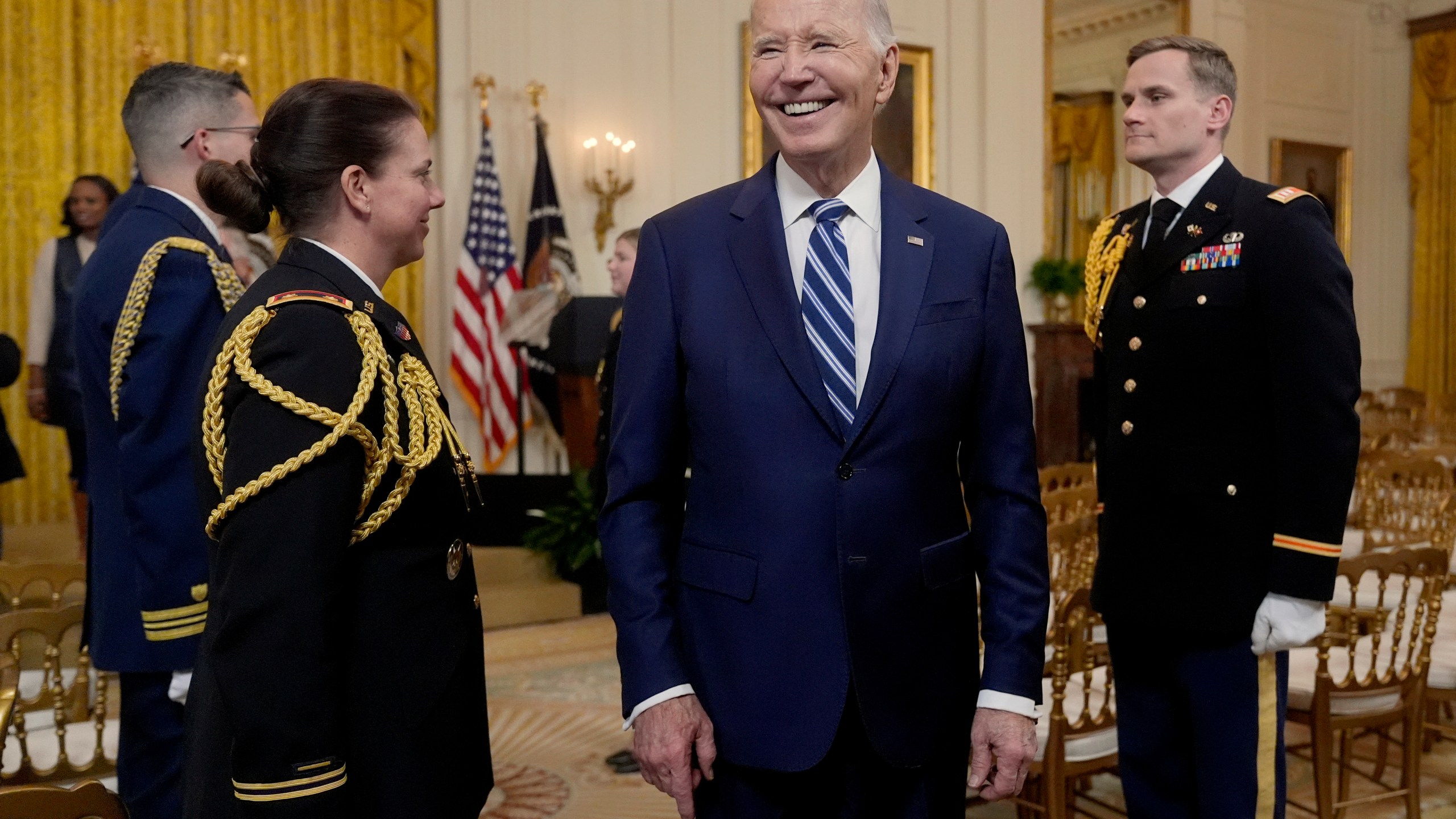 President Joe Biden departs the East Room of the White House after signing the Social Security Fairness Act, Sunday, Jan. 5, 2025, in Washington. (AP Photo/Manuel Balce Ceneta)