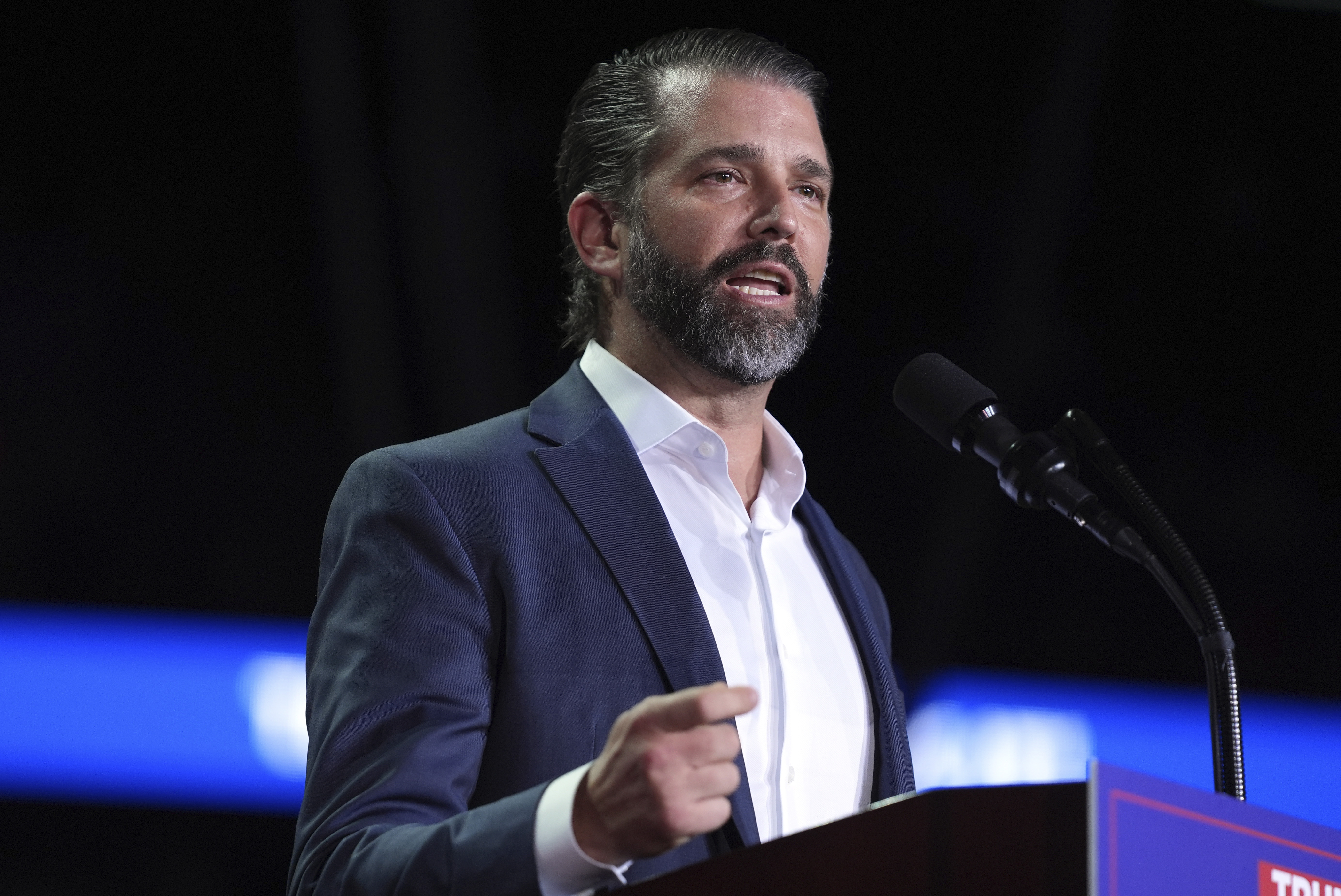 FILE - Donald Trump Jr., speaks at a campaign rally, Nov. 5, 2024, in Grand Rapids, Mich. (AP Photo/Evan Vucci, File)