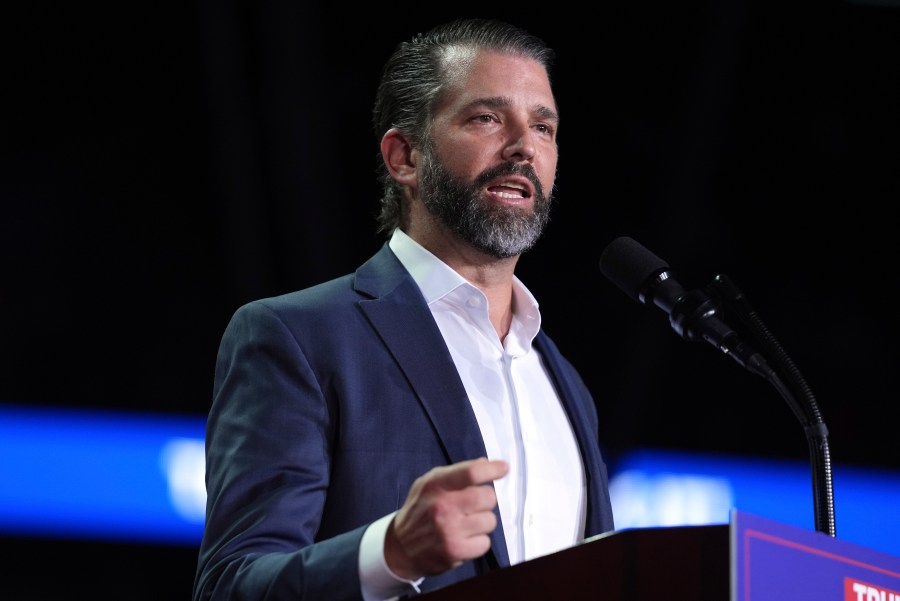 FILE - Donald Trump Jr., speaks at a campaign rally, Nov. 5, 2024, in Grand Rapids, Mich. (AP Photo/Evan Vucci, File)