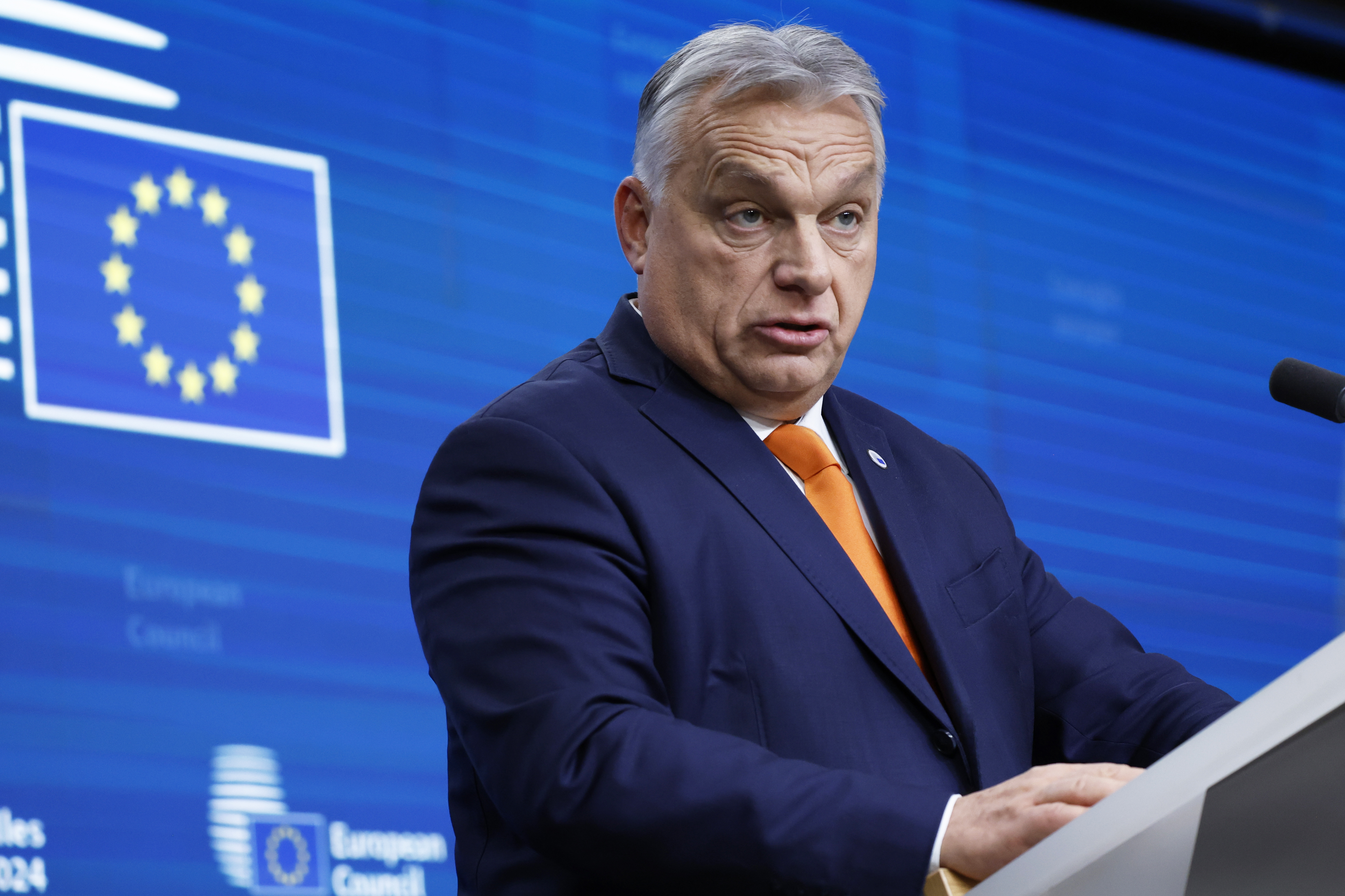 FILE - Hungary's Prime Minister Viktor Orban addresses a media conference at the end of an EU summit in Brussels, Dec. 19, 2024. (AP Photo/Omar Havana)