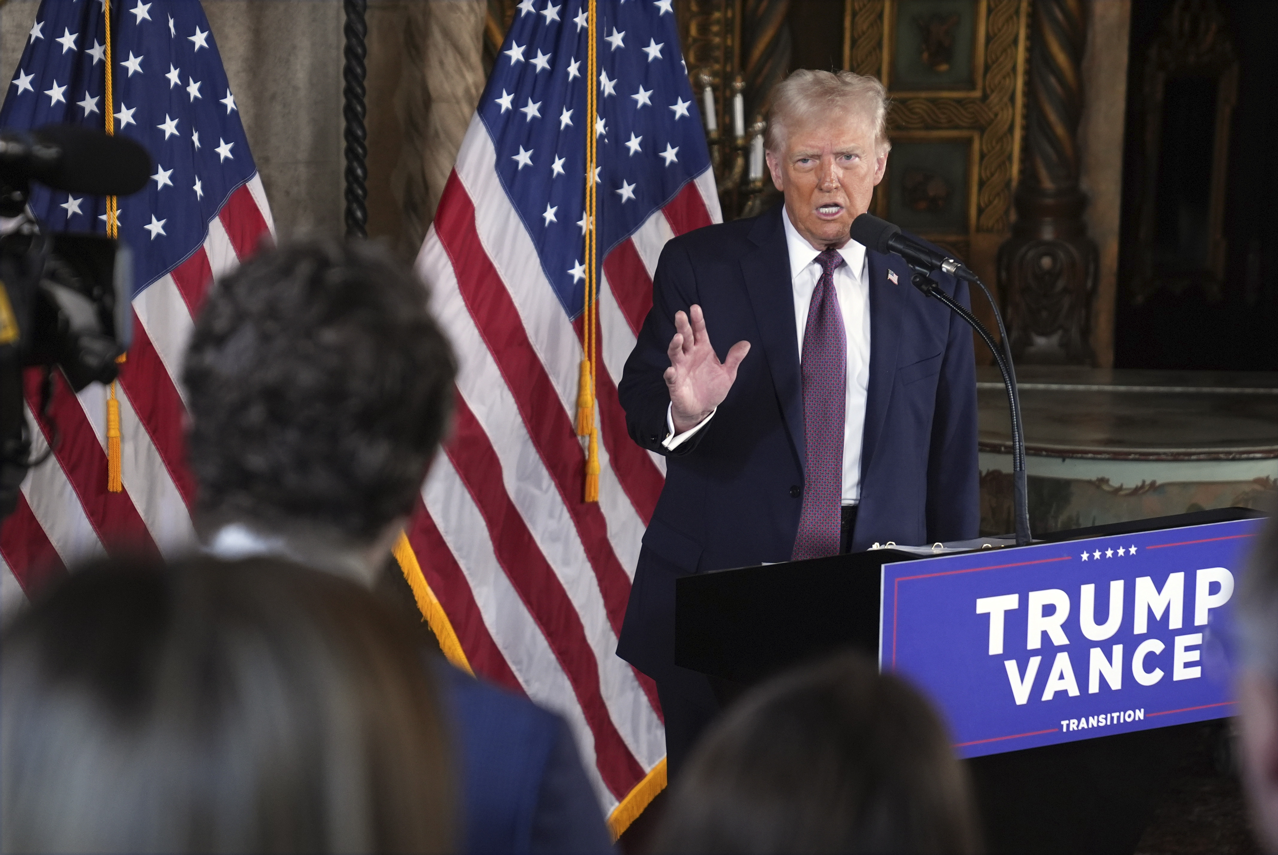 President-elect Donald Trump speaks during a news conference at Mar-a-Lago, Tuesday, Jan. 7, 2025, in Palm Beach, Fla. (AP Photo/Evan Vucci)