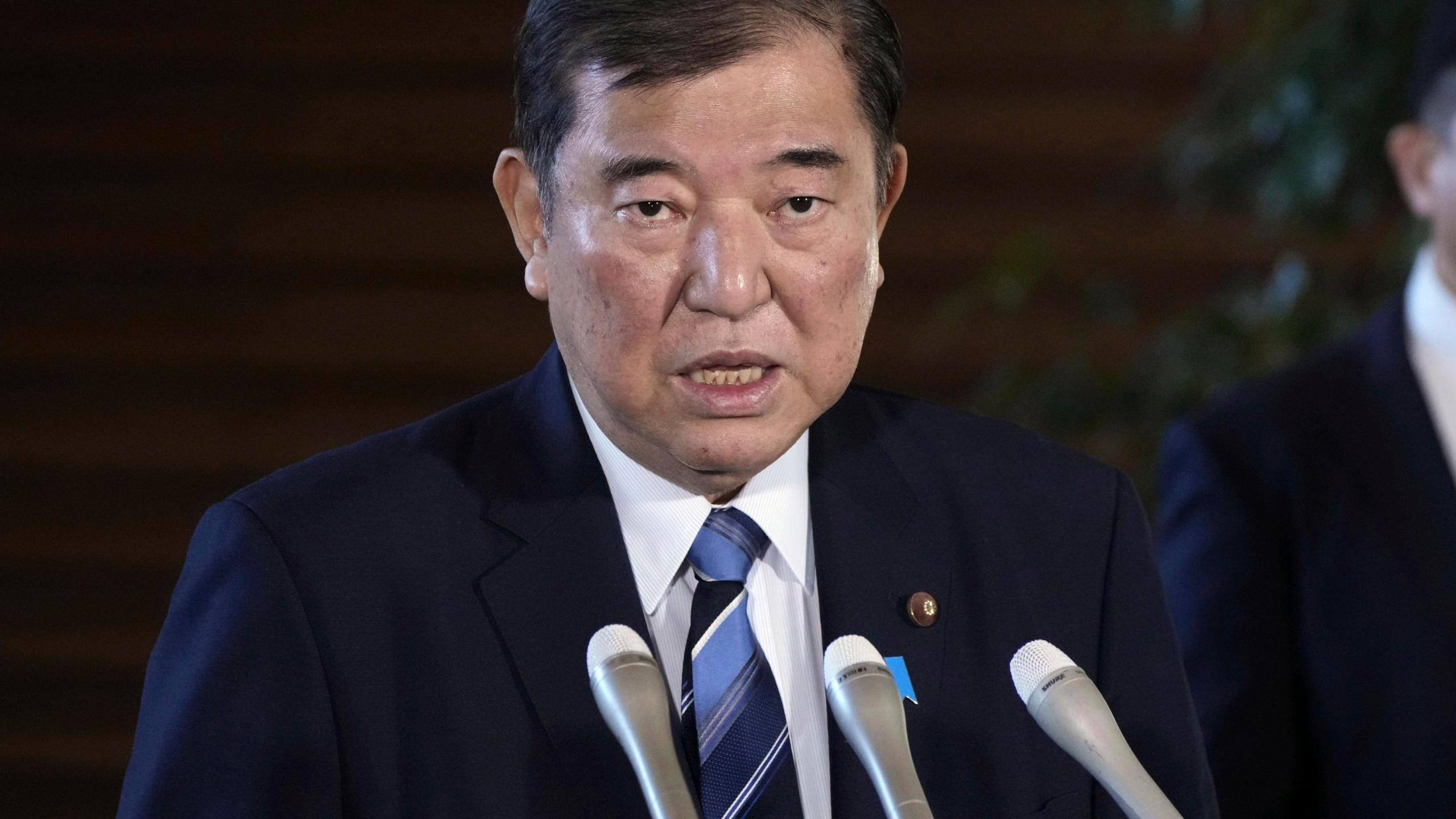 Japanese Prime Minister Shigeru Ishiba speaks to the media, ahead of his tour of Malaysia and Indonesia, at the prime minister's office in Tokyo, Jan. 9, 2025. (Kyodo News via AP)