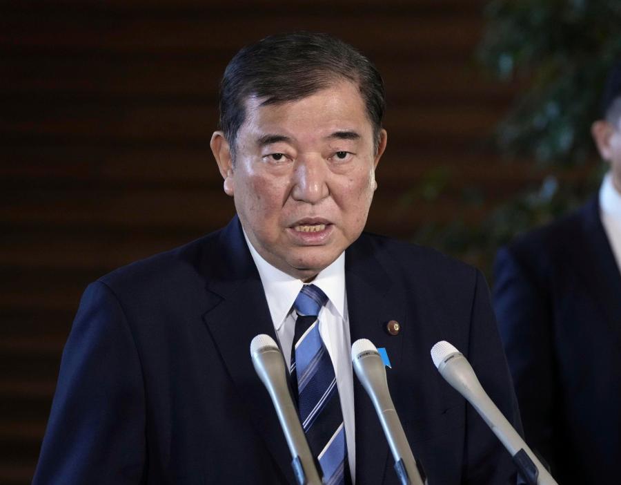 Japanese Prime Minister Shigeru Ishiba speaks to the media, ahead of his tour of Malaysia and Indonesia, at the prime minister's office in Tokyo, Jan. 9, 2025. (Kyodo News via AP)