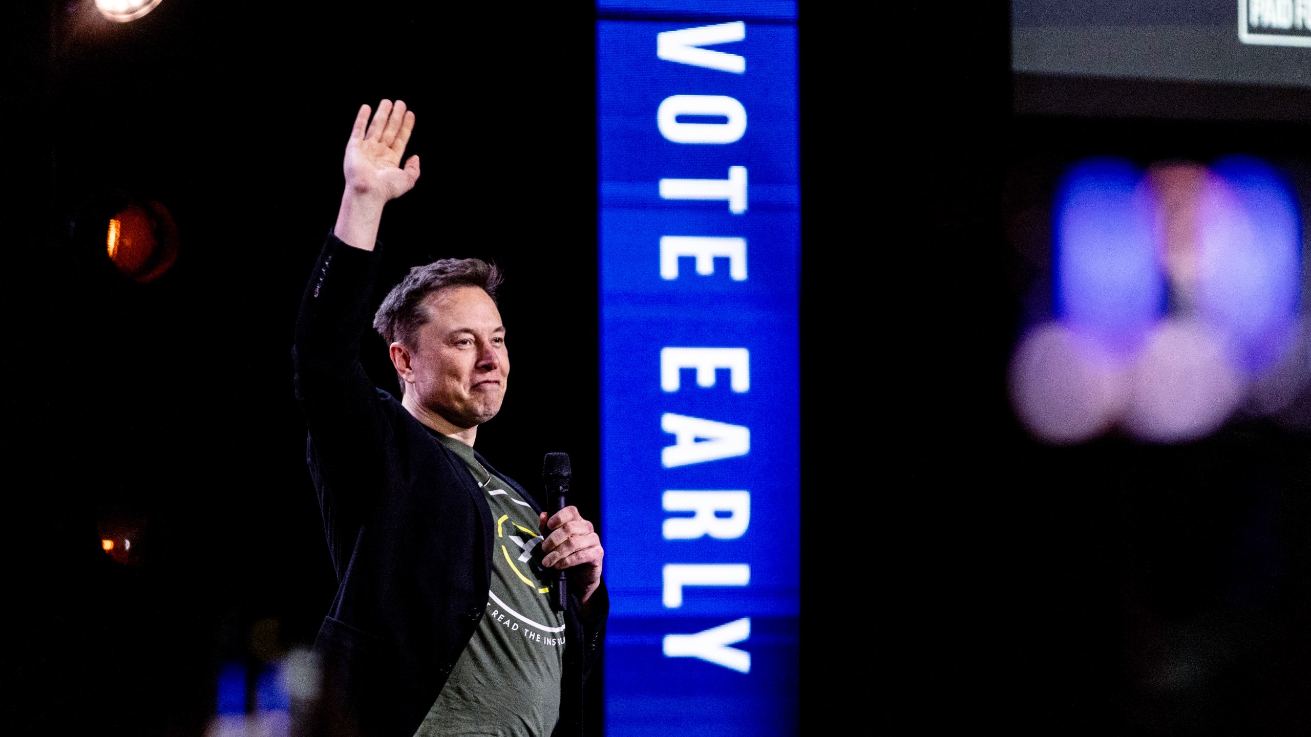 FILE - Tesla and SpaceX CEO Elon Musk gestures as he speaks at Life Center Church in Harrisburg, Pa., on Oct. 19, 2024. (Sean Simmers/The Patriot-News via AP, File)