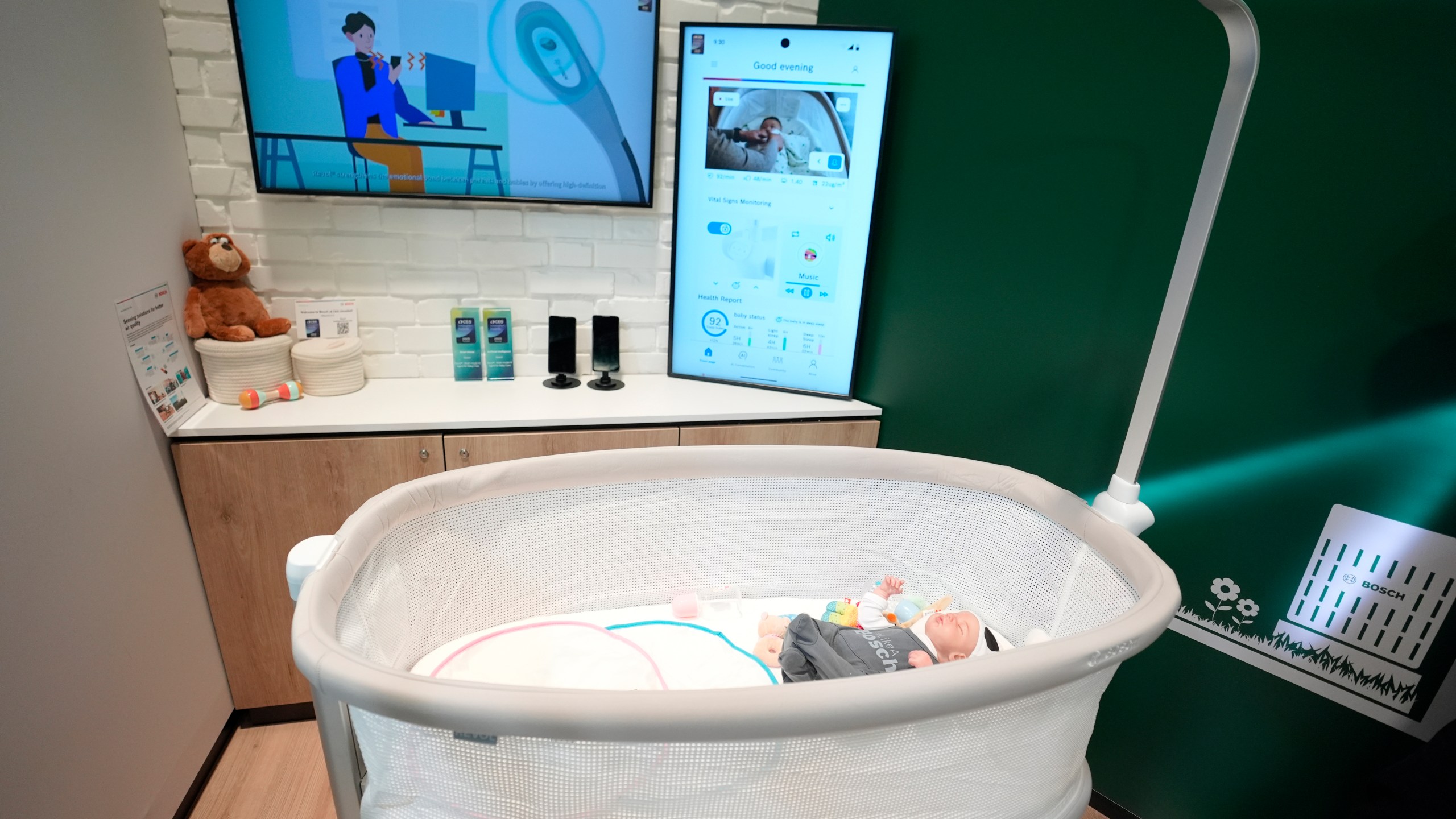 The Bosch Revol Smart Crib is displayed at a Bosch booth during the CES tech show Wednesday, Jan. 8, 2025, in Las Vegas. (AP Photo/Abbie Parr)