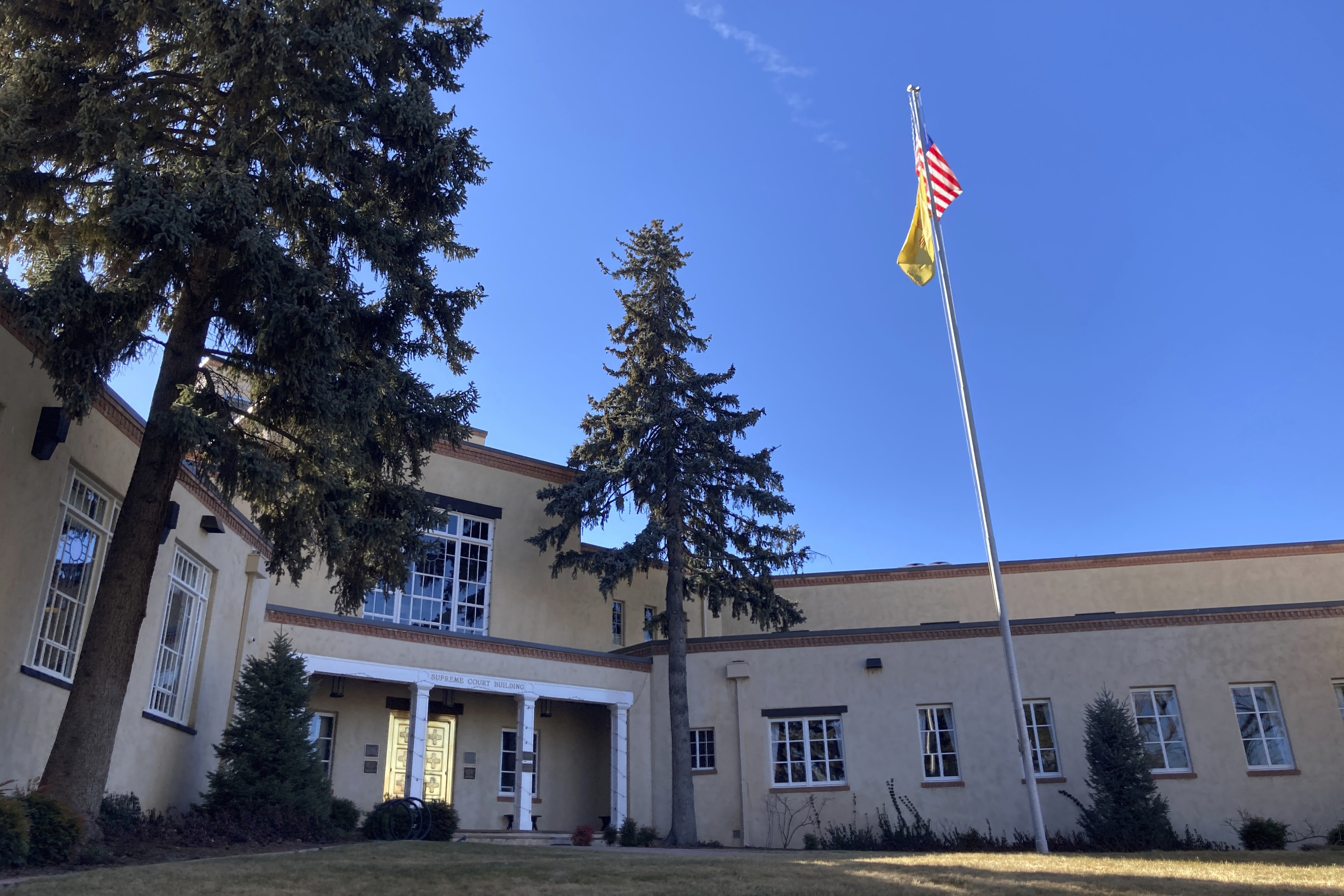 FILE - The New Mexico Supreme Court Building is seen, Jan. 9, 2023, in Santa Fe, N.M. (AP Photo/Morgan Lee, File)