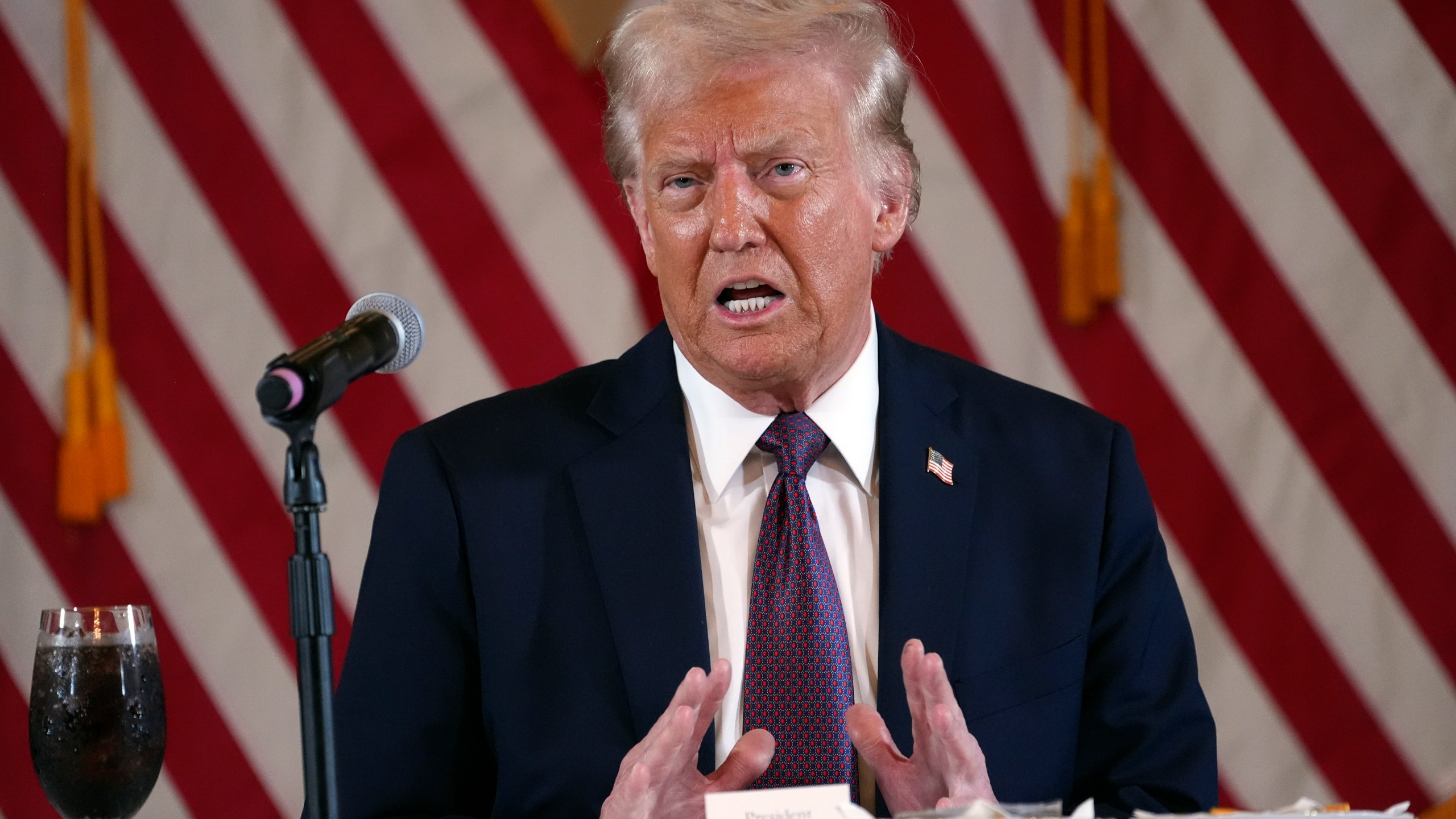 President-elect Donald Trump speaks during a meeting with Republican governors at Mar-a-Lago, Thursday, Jan. 9, 2025, in Palm Beach, Fla. (AP Photo/Evan Vucci)