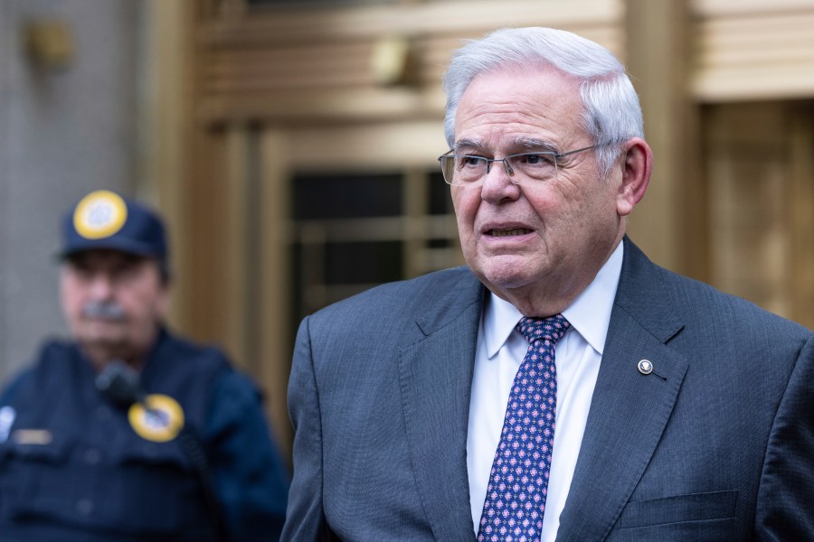 FILE - U.S. Sen. Bob Menendez, D-N.J., leaves Manhattan federal court, May, 14, 2024, in New York. (AP Photo/Stefan Jeremiah, File)