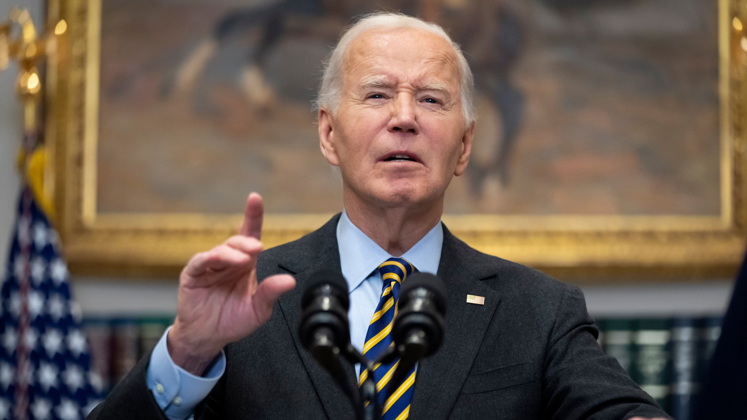 President Joe Biden speaks about today's jobs report, the state of the economy, and other topics, in the Roosevelt Room at the White House in Washington, Friday, Jan. 10, 2025. (AP Photo/Ben Curtis)