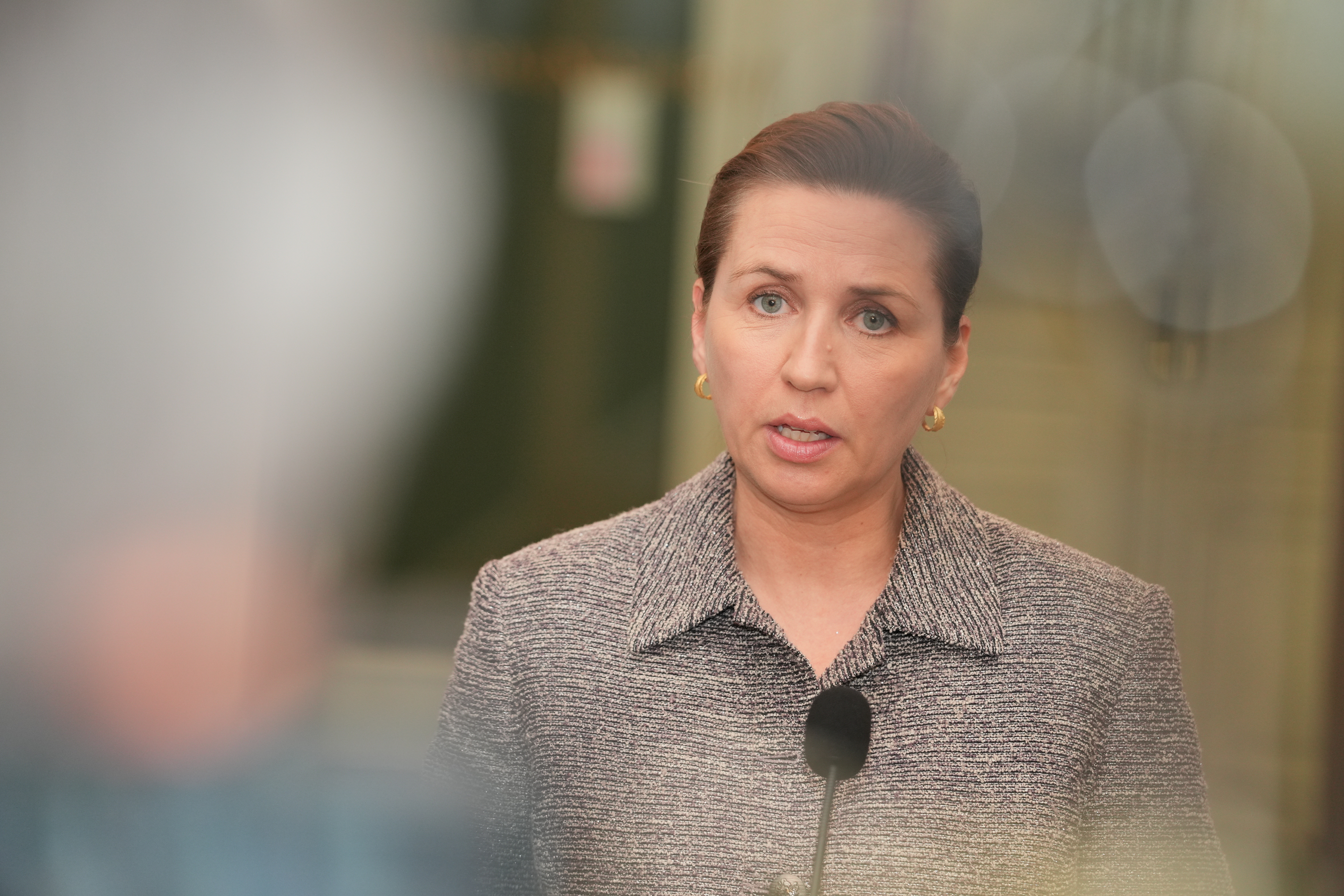 Denmark's Prime Minister Mette Frederiksen speaks to the media after a meeting with party leaders regarding Greenland, at the Prime Minister's Office in Christiansborg, Copenhagen, Thursday, January 9, 2025. (Emil Helms/Ritzau Scanpix via AP)