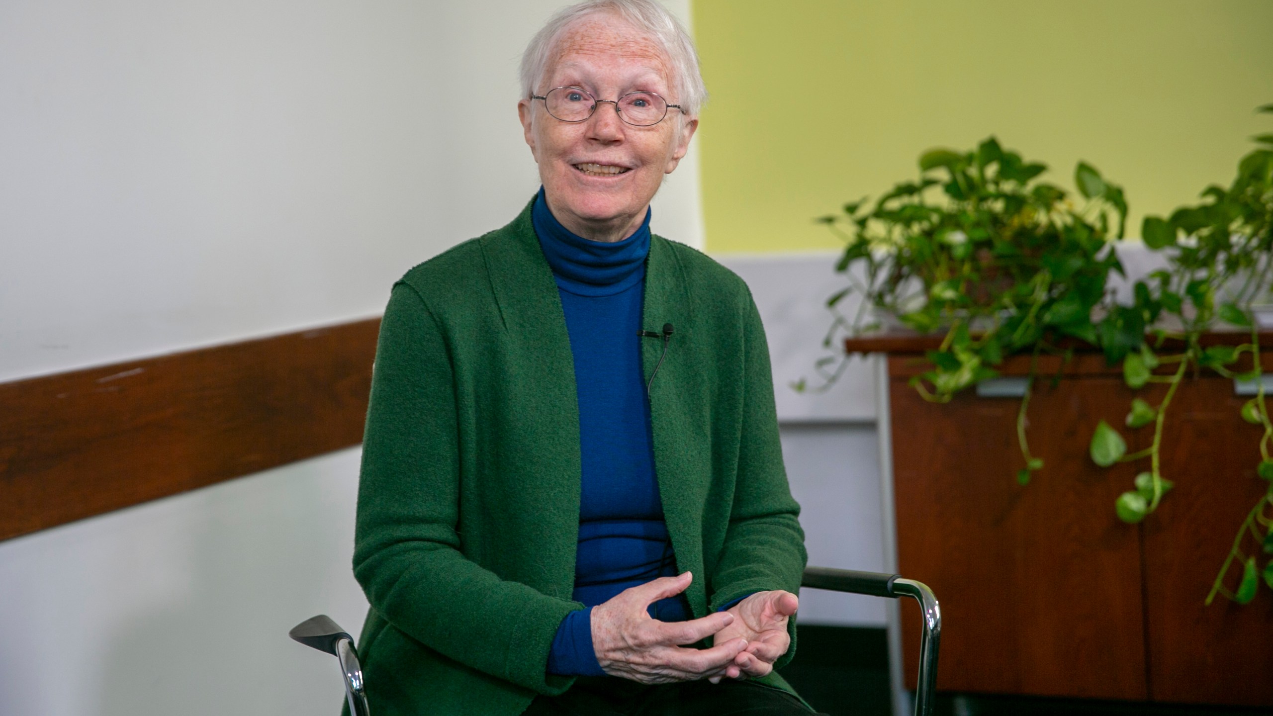 FILE - Cynthia Rosenzweig, 2022 World Food Prize recipient, meets with the media at the Columbia University Climate School in New York City, May 3, 2022. (AP Photo/Ted Shaffrey, File)