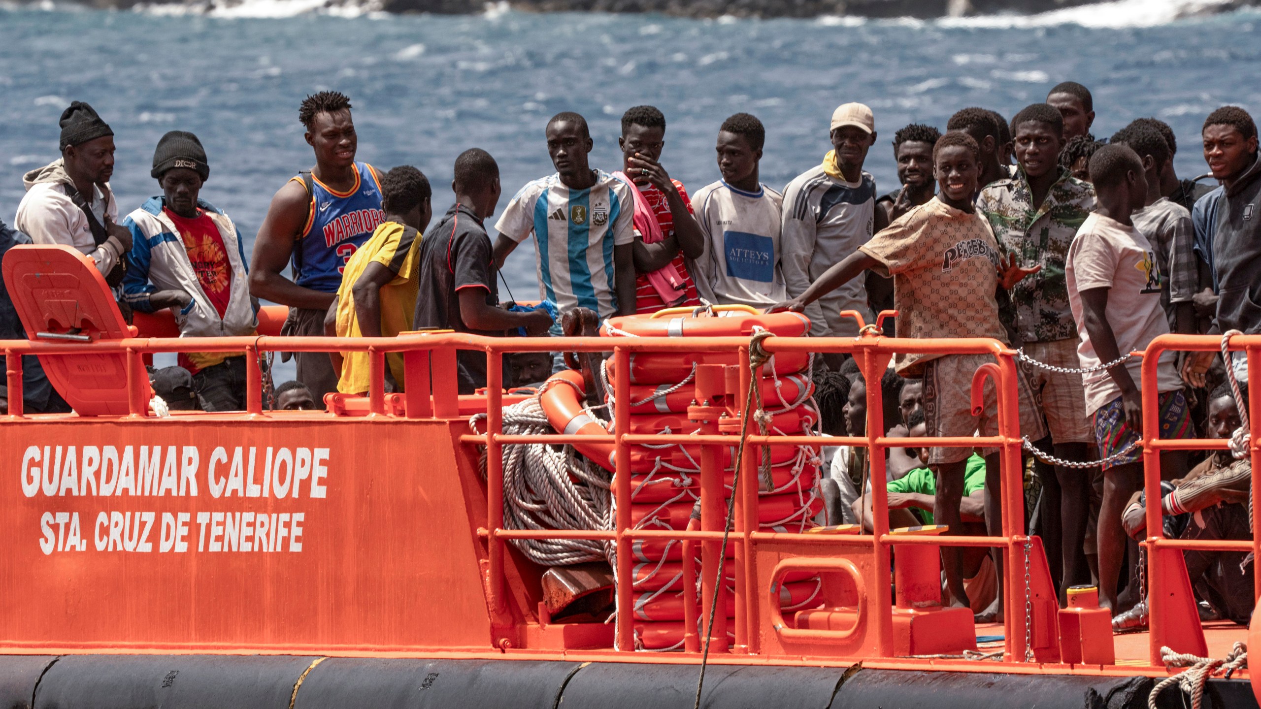 FILE - Migrants disembark at the port of on "La Estaca" in Valverde at the Canary island of El Hierro, Spain, Aug. 26, 2024. (AP Photo/Maria Ximena, file)