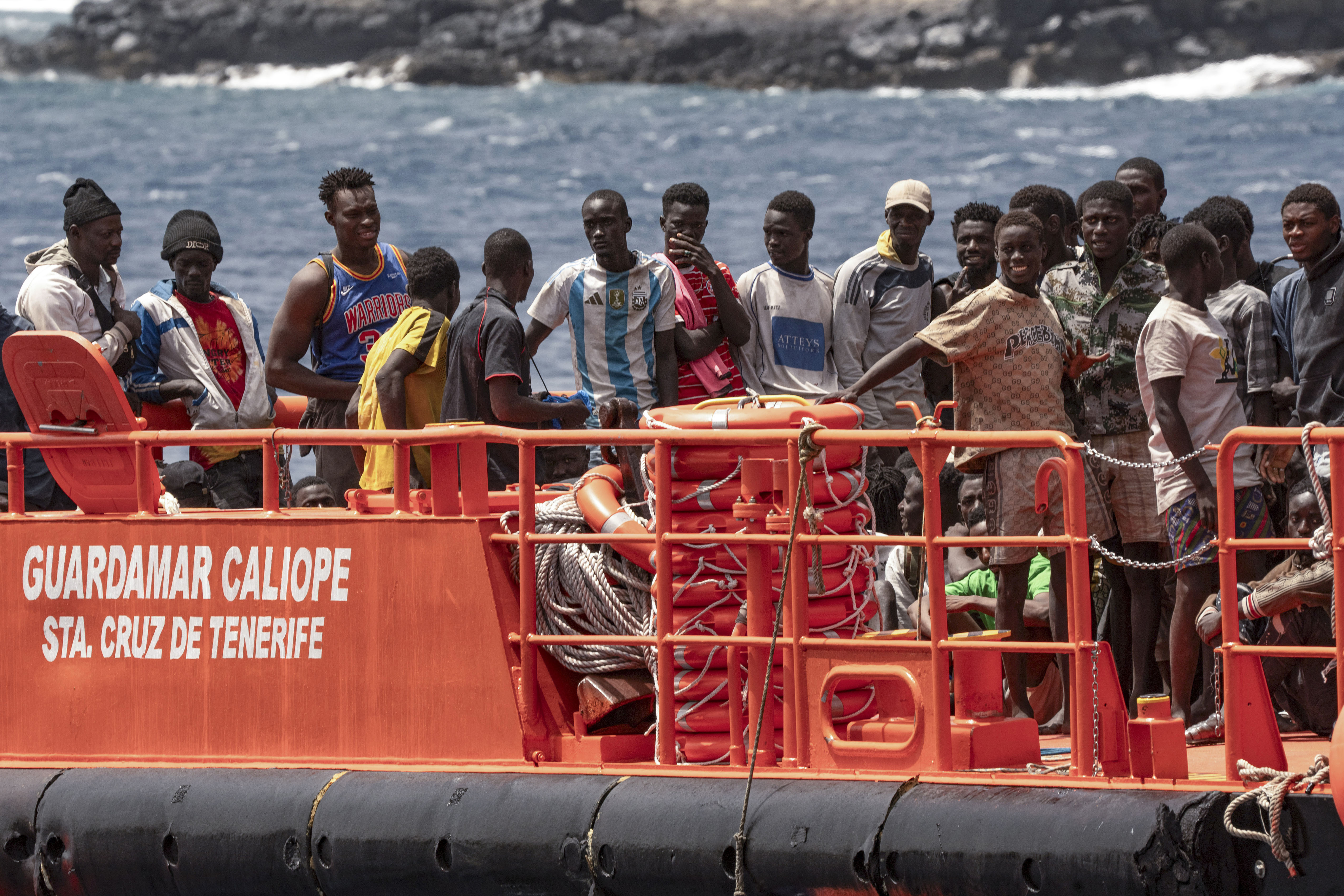 FILE - Migrants disembark at the port of on "La Estaca" in Valverde at the Canary island of El Hierro, Spain, Aug. 26, 2024. (AP Photo/Maria Ximena, file)