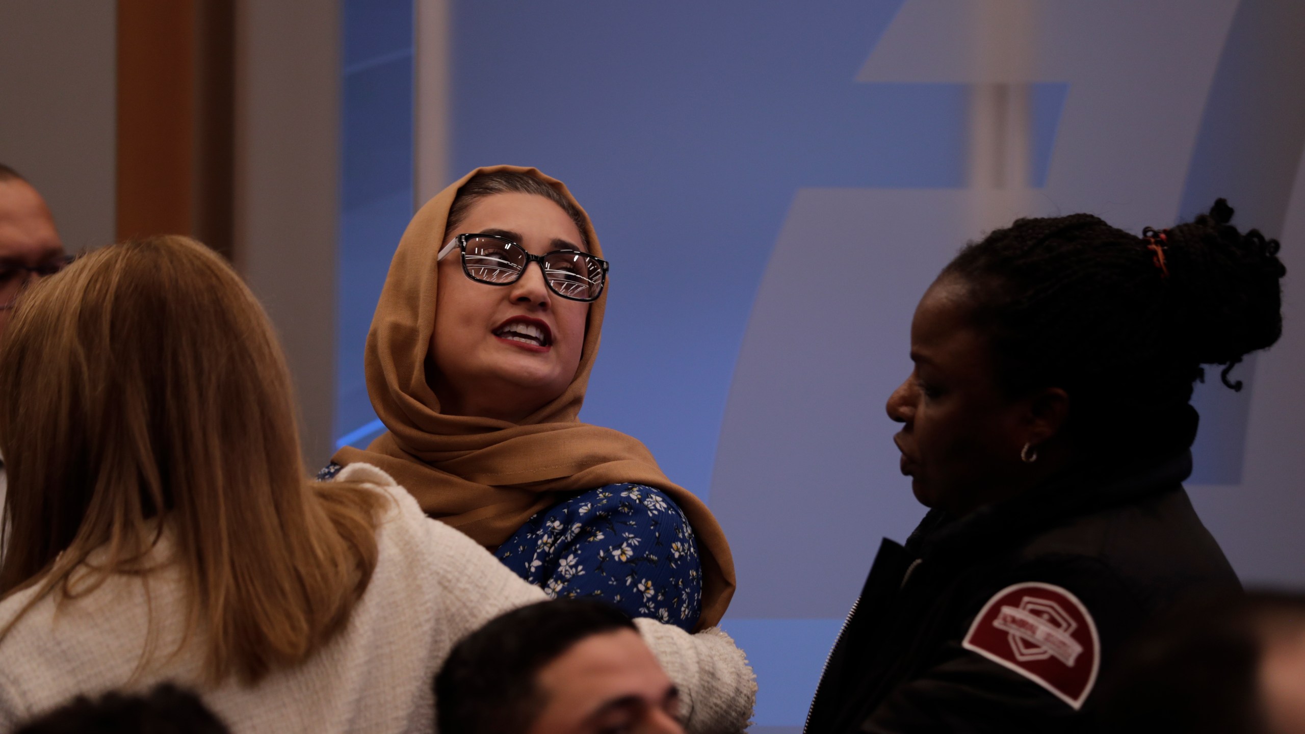 A protestor interrupts Secretary of State Antony Blinken speech at the Atlantic Council, Tuesday, Jan. 14, 2025, in Washington. (AP Photo/Luis M. Alvarez)