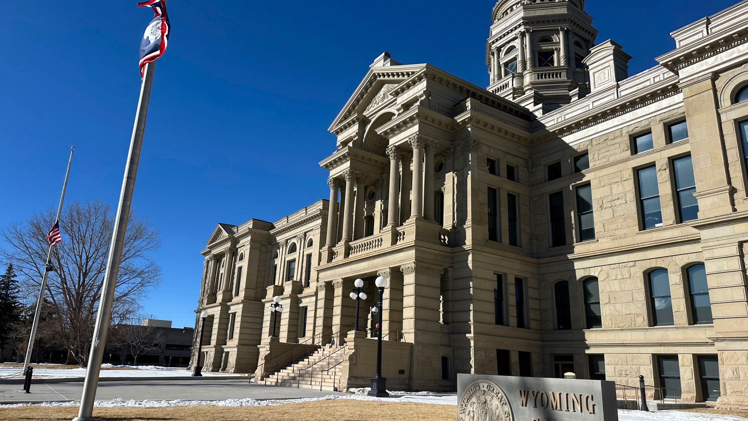 The Wyoming Capitol, where Freedom Caucus lawmakers have taken control of the state House of Representatives, is seen Monday, Jan. 13, 2025, in Cheyenne, Wyo. (AP Photo/Mead Gruver)