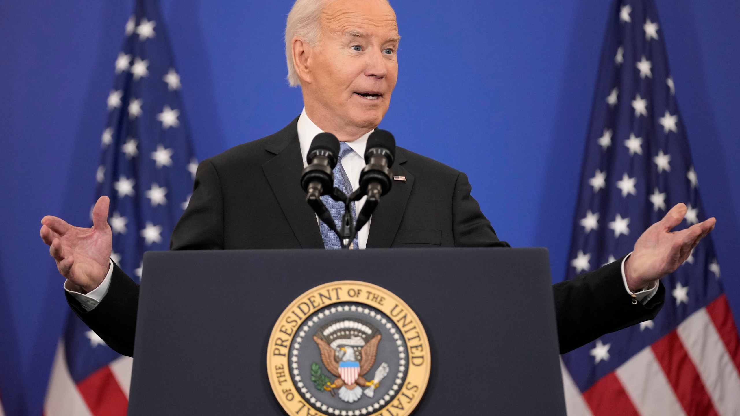 President Joe Biden speaks about foreign policy during a speech at the State Department in Washington, Monday, Jan. 13, 2025. (AP Photo/Susan Walsh)