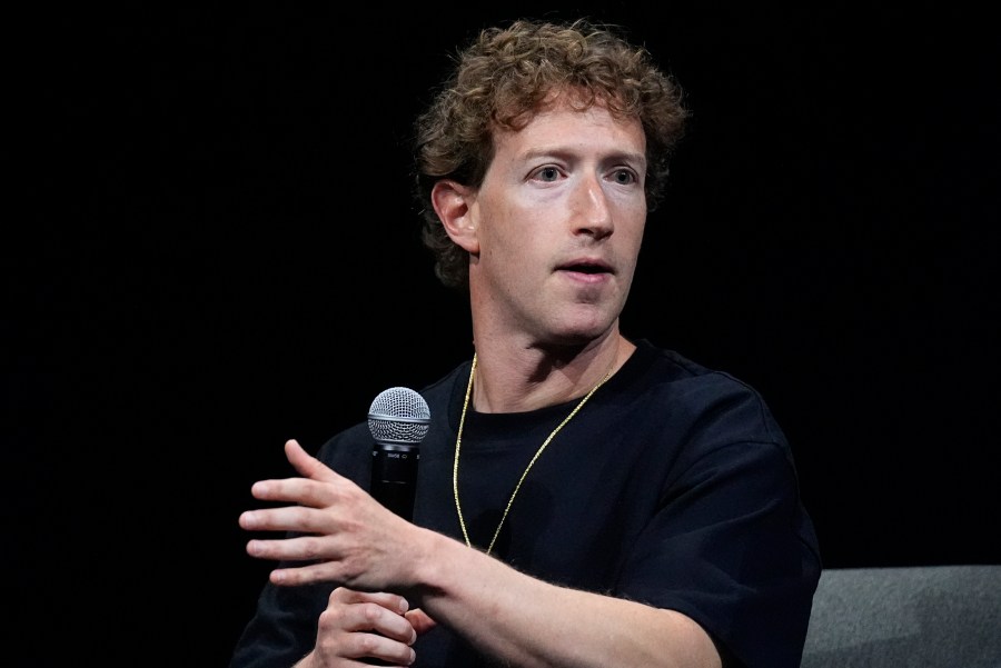 Mark Zuckerberg, chief executive officer of Meta, makes a point during an appearance at SIGGRAPH 2024, the premier conference on computer graphics and interactive techniques, Monday, July 29, 2024, in the Colorado Convention Center in downtown Denver. (AP Photo/David Zalubowski)