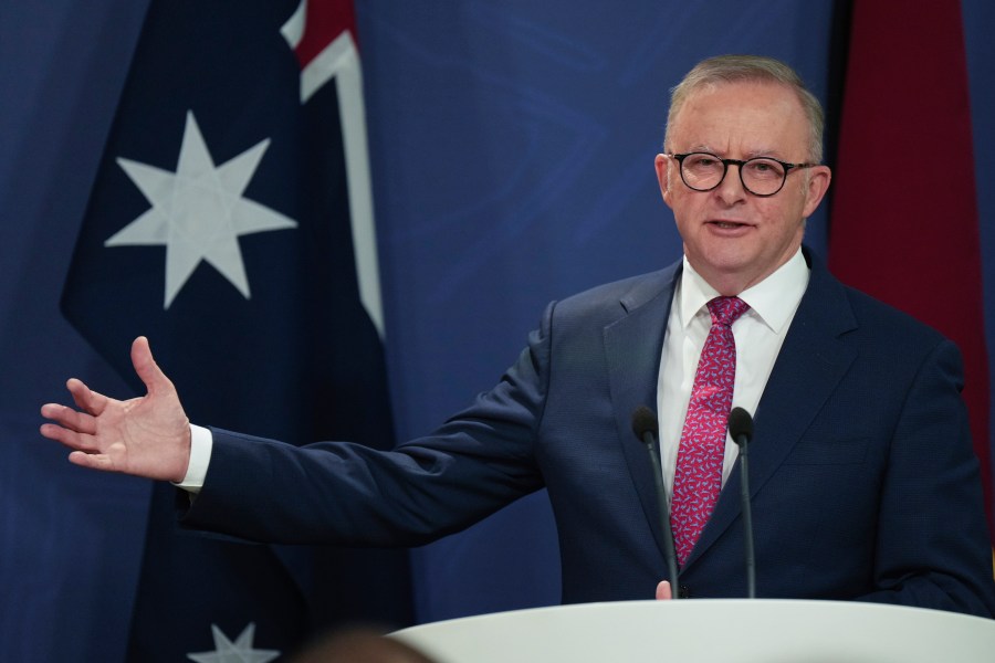 FILE - Australian Prime Minister Anthony Albanese gestures during a press conference in Sydney, Australia, Dec. 12, 2024. (AP Photo/Mark Baker, File)