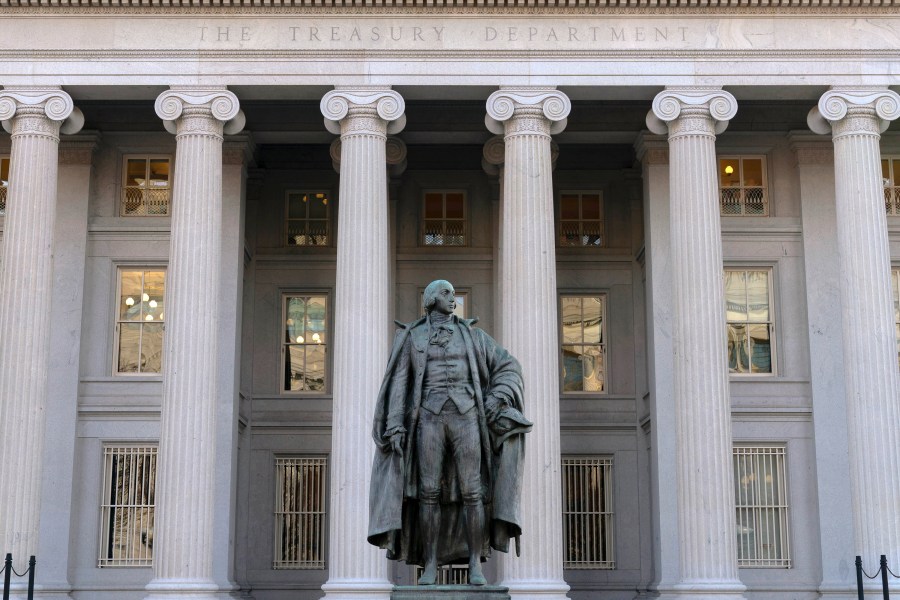 FILE - The U.S. Department of the Treasury building is seen in Washington, Nov. 18, 2024. The U.S. Treasury Department announced that it is expanding sanctions against the Russian energy sector for it’s nearly three-year old war in Ukraine. (AP Photo/Jose Luis Magana, File)