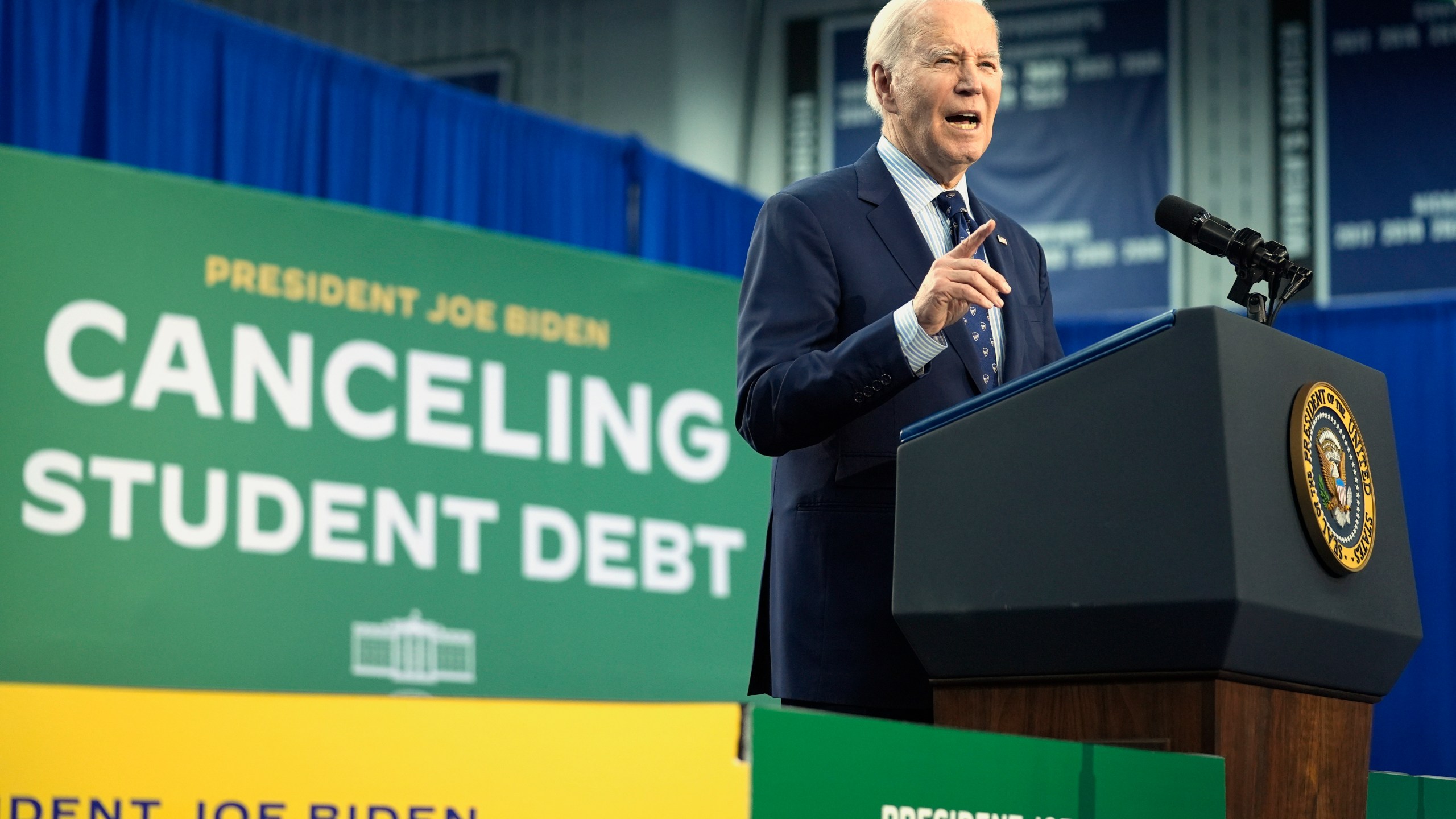 FILE - President Joe Biden speaks about student loan debt at Madison College, April 8, 2024, in Madison, Wis. (AP Photo/Evan Vucci, File)