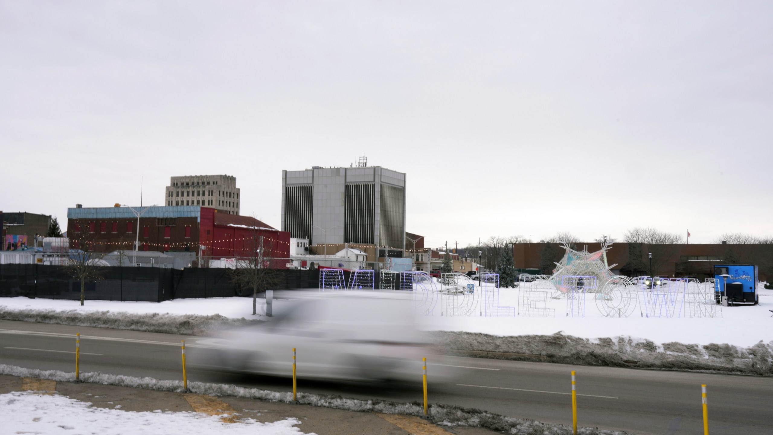 Vehicles travel along Verity Parkway through downtown, Tuesday, Jan. 14, 2025, in Middletown, Ohio. The city is the hometown of Vice President-elect JD Vance.(AP Photo/Kareem Elgazzar)