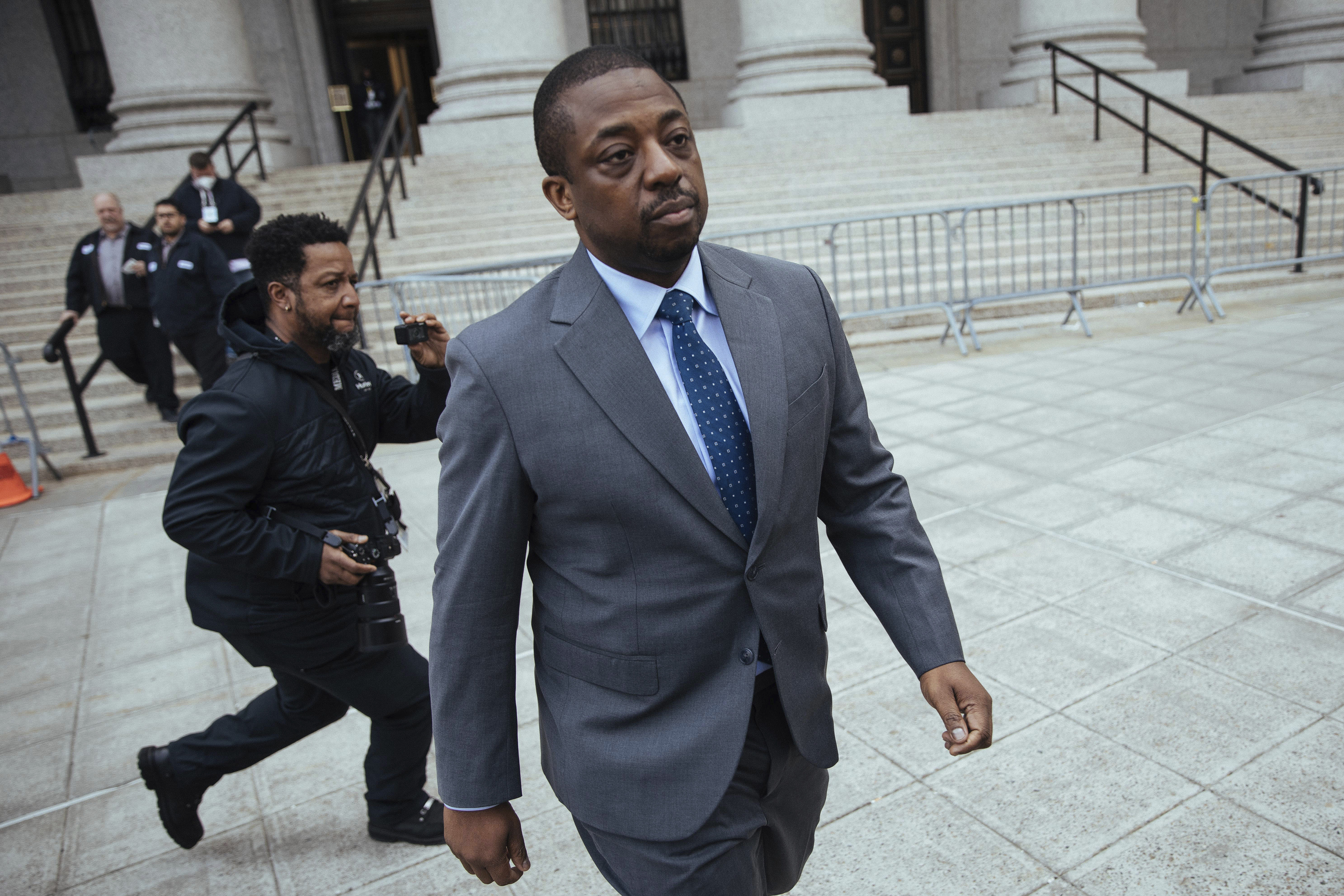 FILE - Former New York Lieutenant Governor Brian Benjamin leaves a hearing in federal court in New York, April 18, 2022. (AP Photo/Kevin Hagen, File)