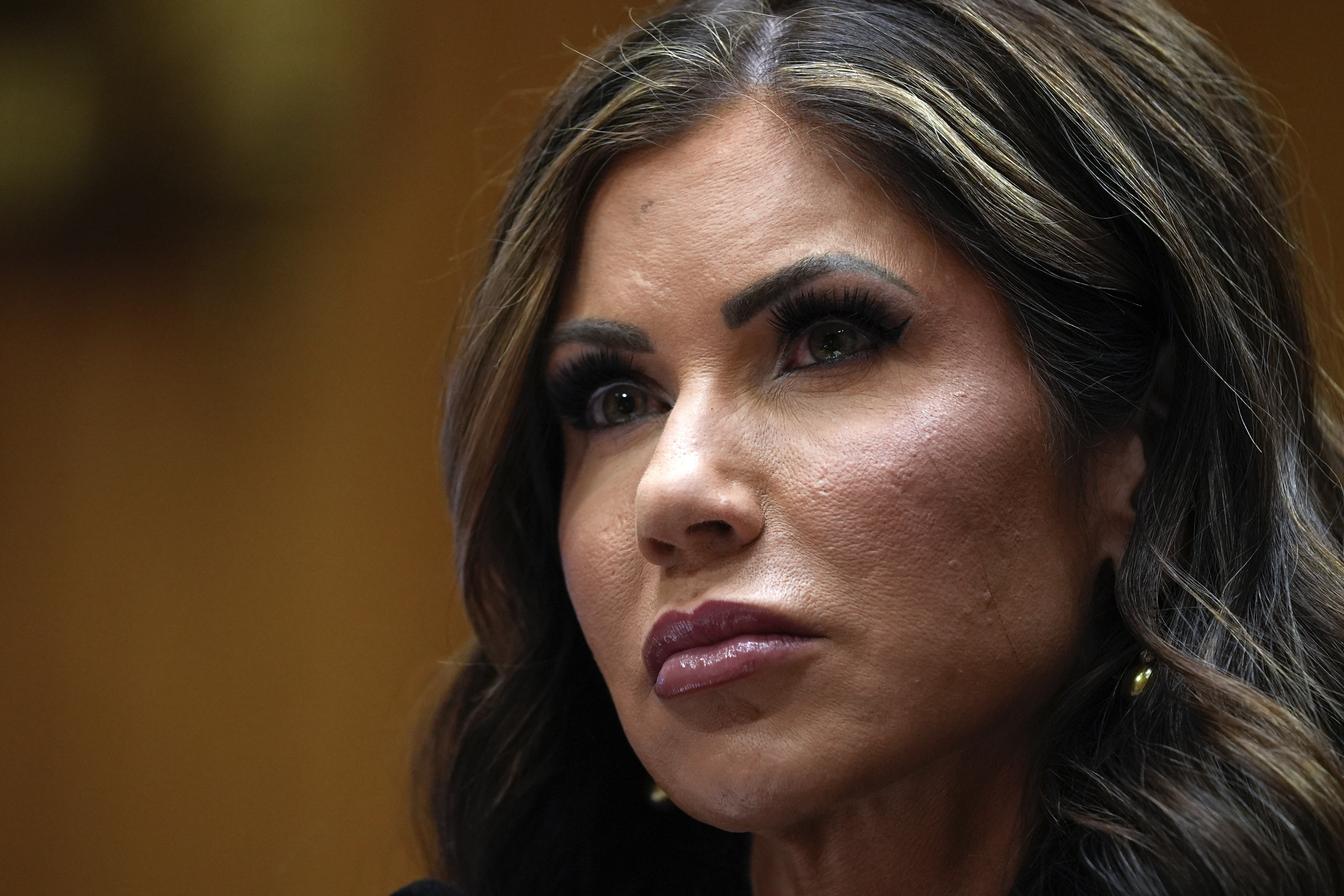 FILE - South Dakota Gov. Kristi Noem, Secretary of Homeland Security, appears before the Senate Homeland Security and Governmental Affairs Committee for her confirmation hearing in Washington, Friday, Jan. 17, 2025. (AP Photo/Susan Walsh, File)