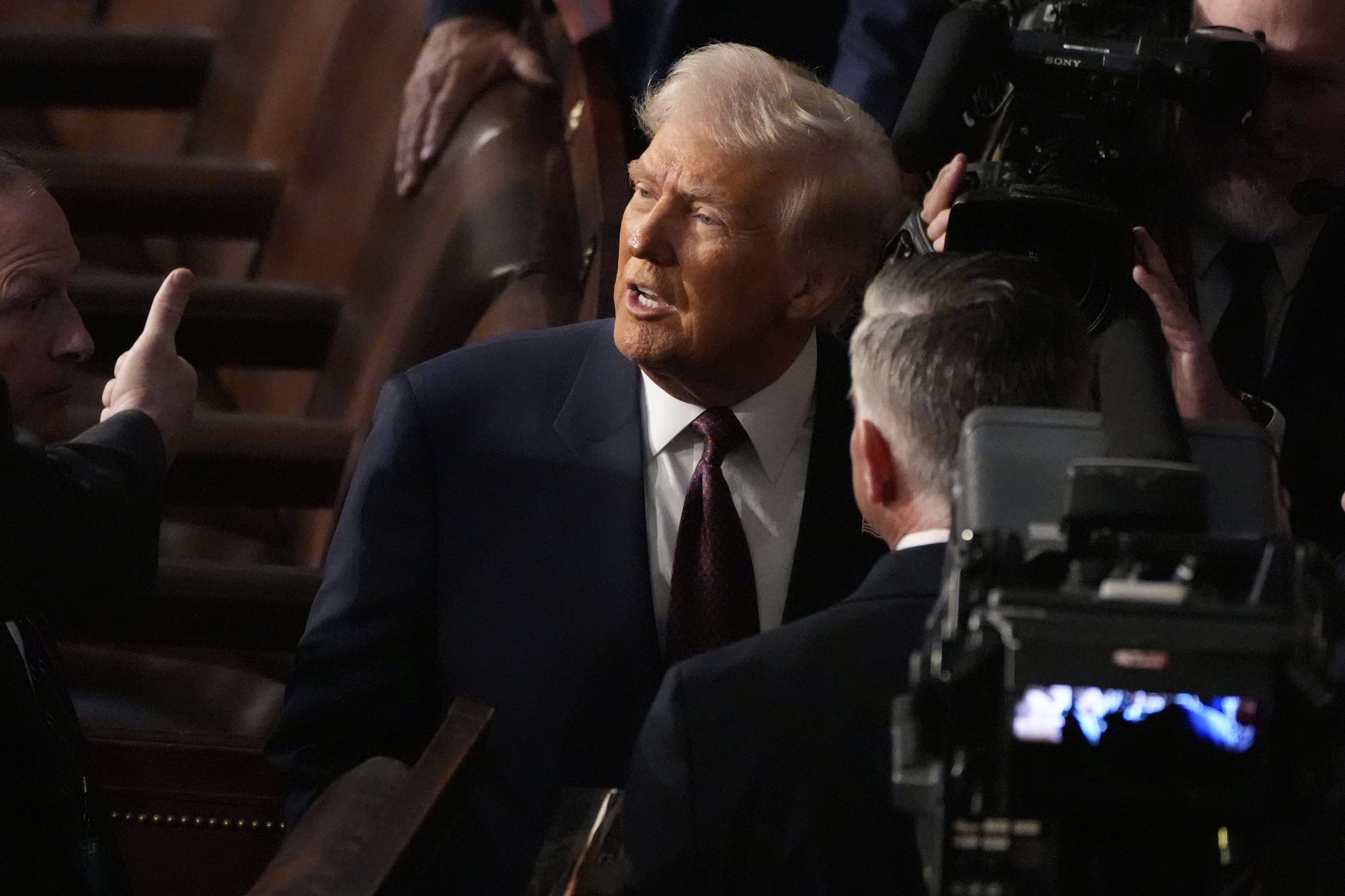 President Donald Trump departs after addressing a joint session of Congress at the Capitol in Washington, Tuesday, March 4, 2025. (AP Photo/Alex Brandon)