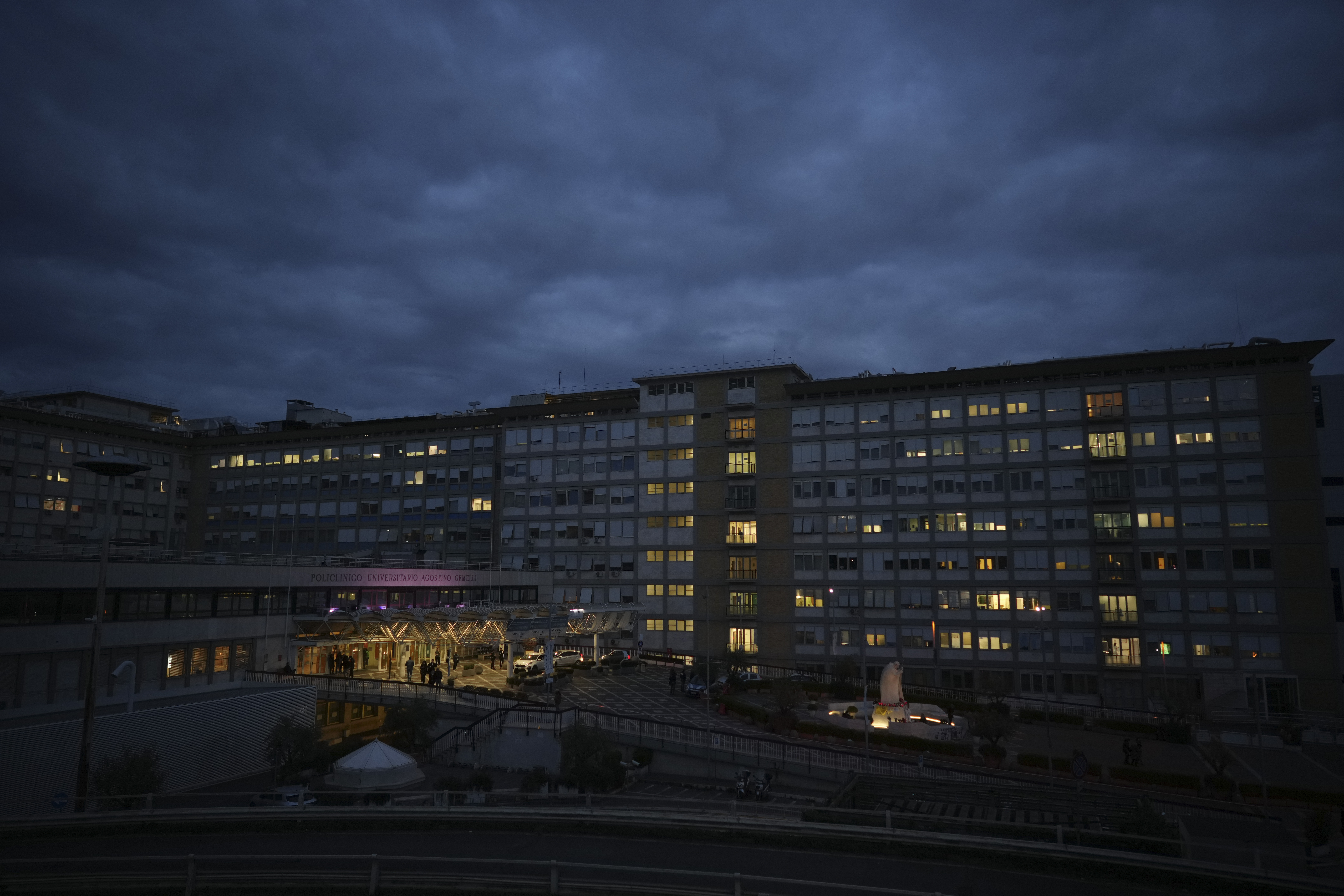 A view of the Agostino Gemelli Polyclinic, in Rome, Sunday, March 9, 2025, where Pope Francis has been hospitalized since Friday, Feb. 14. (AP Photo/Andrew Medichini)