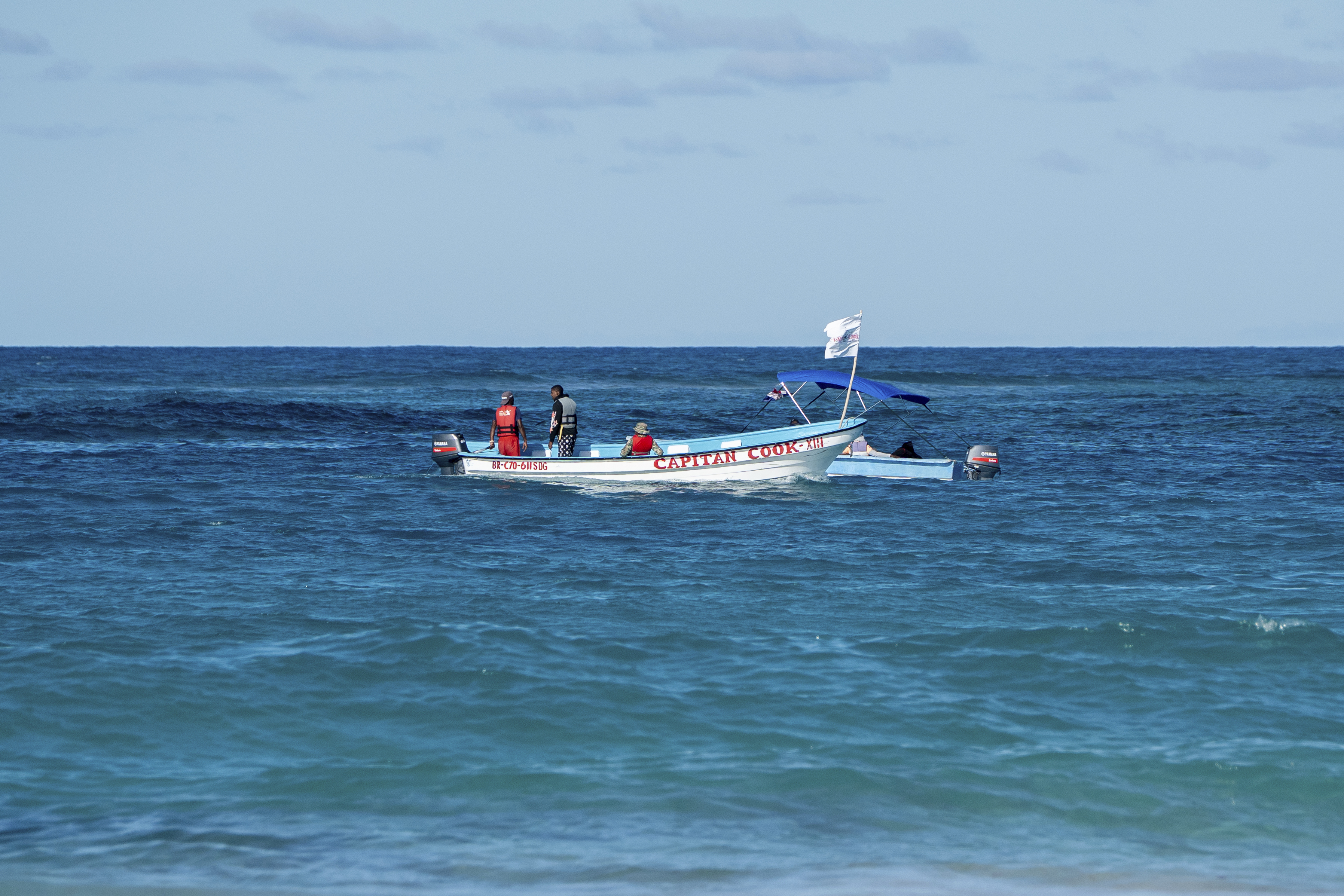 Civil defense boats search for Sudiksha Konanki, a university student from the U.S. who disappeared on a beach in Punta Cana, Dominican Republic, Monday, March. 10, 2025. (AP Photo/Francesco Spotorno)